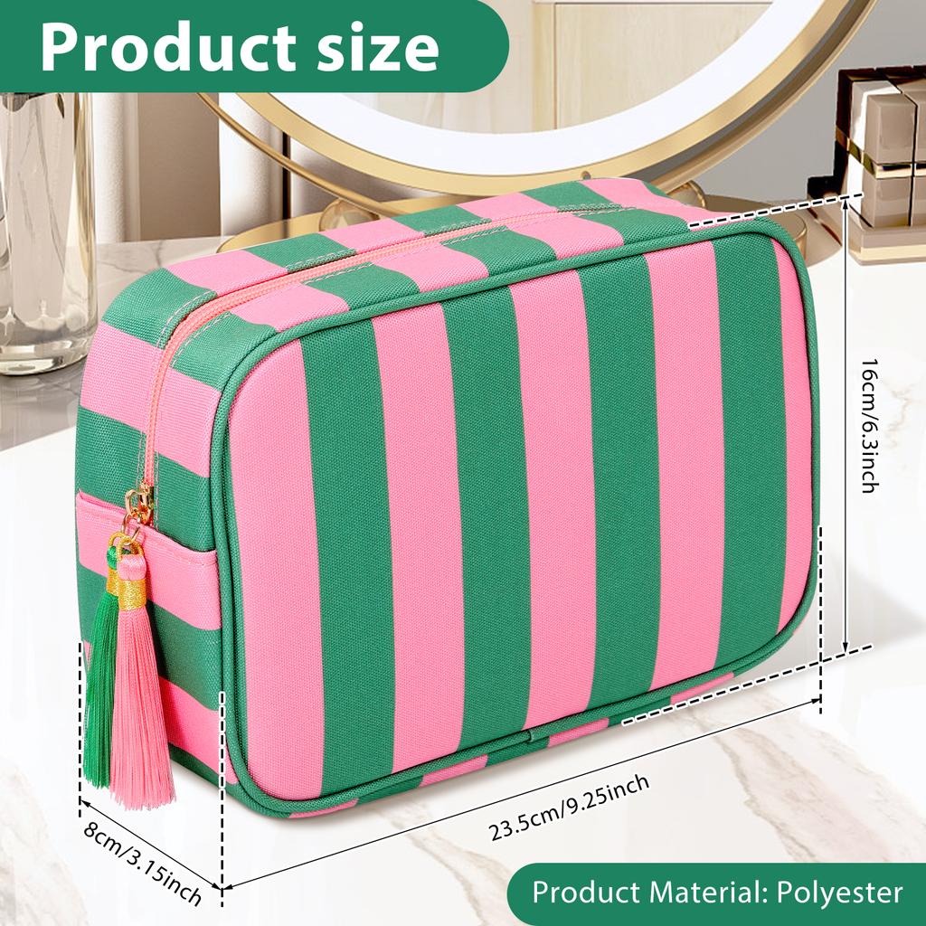 Travel Makeup Bag Portable Tassel Toiletry Bag with Zipper Fashionable Stripe Multi-purpose Storage Bag for Skincare Haircare
