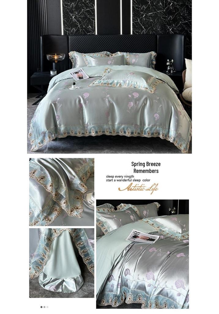Luxury European Lace Trim Jacquard Silk Bedding Set