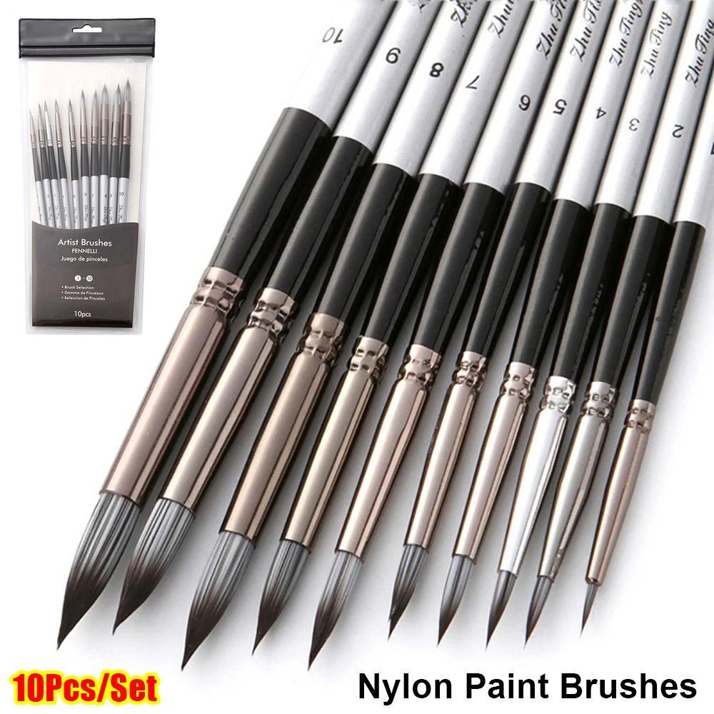 10Pcs/Set Wooden Handle Artist Paintbrushes Nylon Drawing Kit  for Acrylic Oil Painting