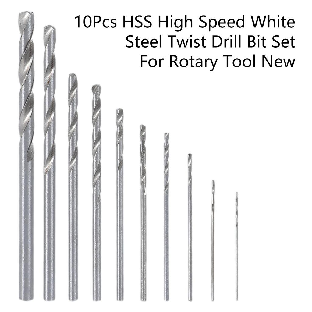 10Pcs HSS High Speed White Steel Twist Drill Bit Set For Rotary Tool New