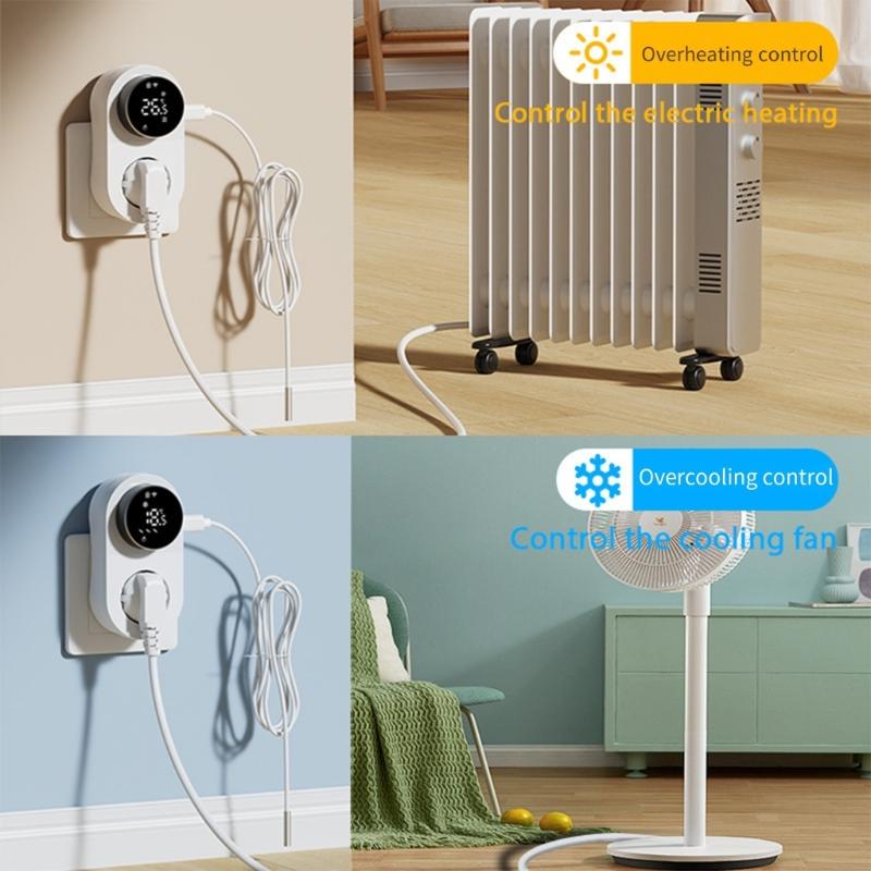 Thermostat, Programmable WiFi Smart thermostat socket, 1800W Digital Display, Rotary APP Controlled Temperature Control Socket