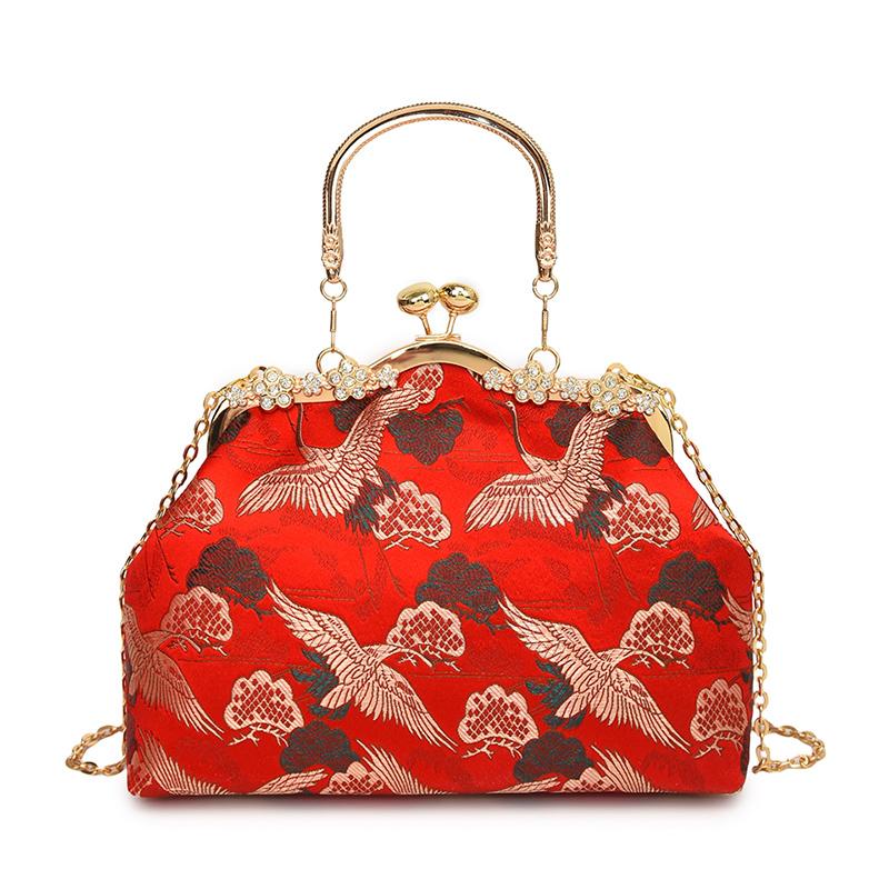 Borsa a Mano Ricamata di Lusso da Donna Borsa a Spalla con Bordi Metallici Vintage con Tracolla Regolabile Pochette da Sera Borsa Regalo