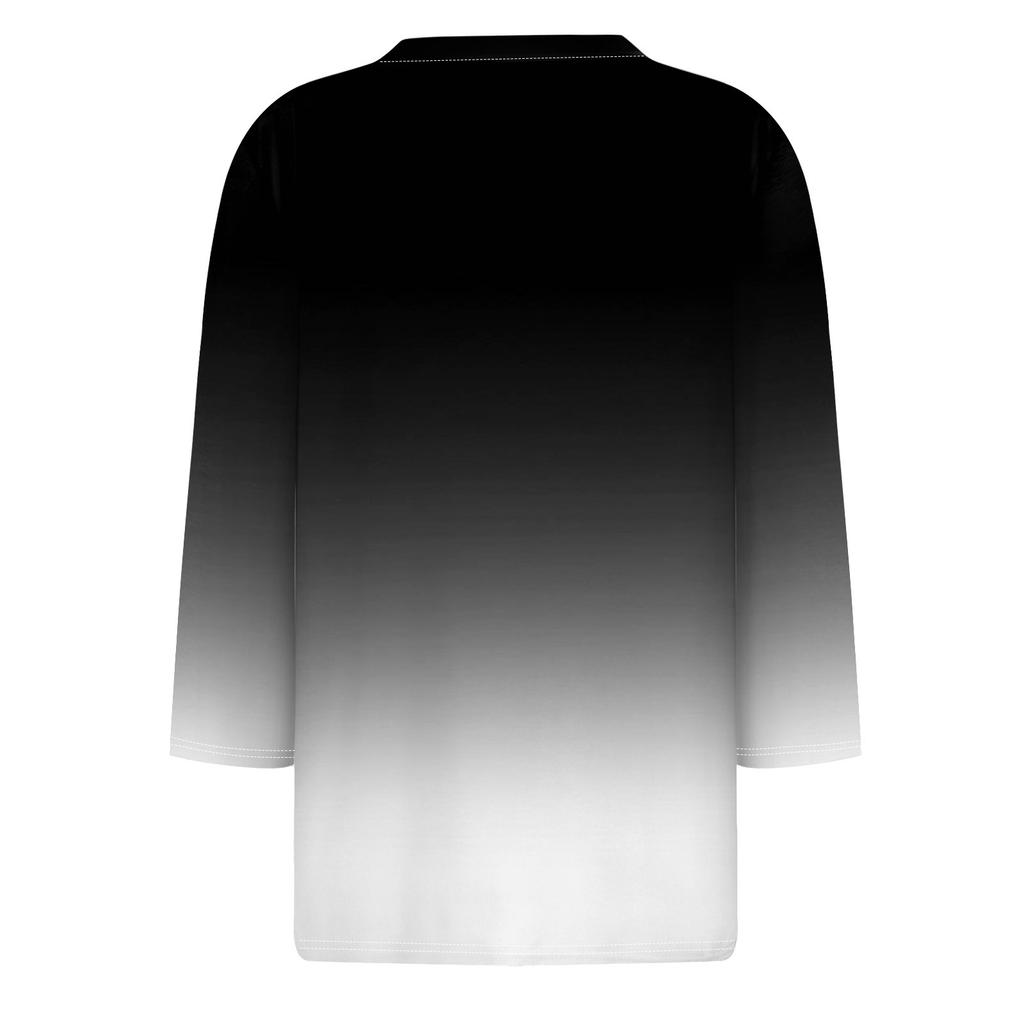Women's Fashion Casual Loose 3/4 Sleeve Gradient Round Neck Top