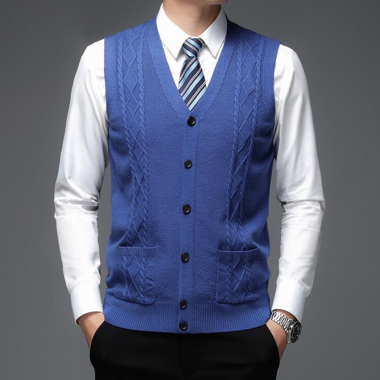 Men S Sleeveless Knit Cardigan Vest Solid Color Casual Style