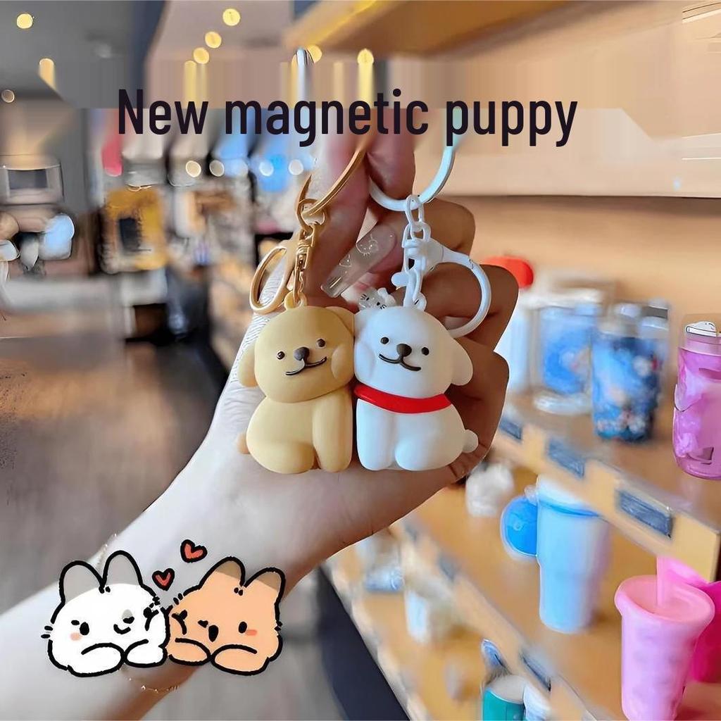 Line Art Dog Couple Magnetic Keychain & Stickers – Cute Cartoon Backpack Pendant