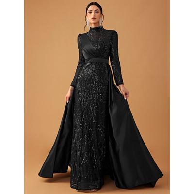 2025 Europäischer und Amerikanischer Herbst- und Winterstil Damen Formelles Schwarzes Abendkleid Abendpartykleid