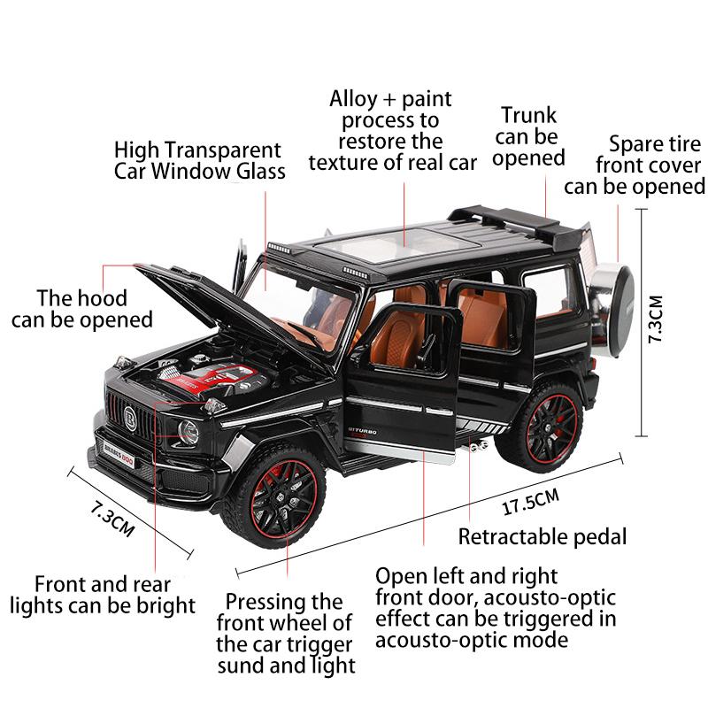 Model auta Benz G800 v měřítku 1/32, stahovací autíčko se zvukem a světlem pro děti Batole Kluci Dívčí Dárková kolekce
