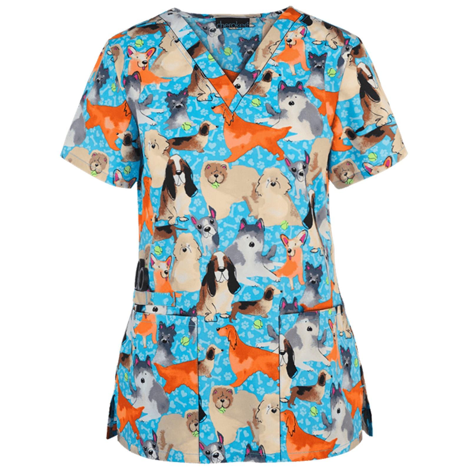 

Женские топы с короткими рукавами и V-образным вырезом с мультяшным узором, рабочие футболки XL синий