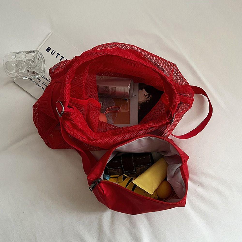 Korean Style Drawstring Backpack Portable Mesh Beach Bag Cute Nylon Backpack  Office Worker