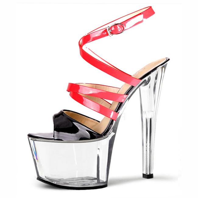 15Cm high heels thin heels waterproof table shoes color matching hollow hate sky high crystal wedding shoes women