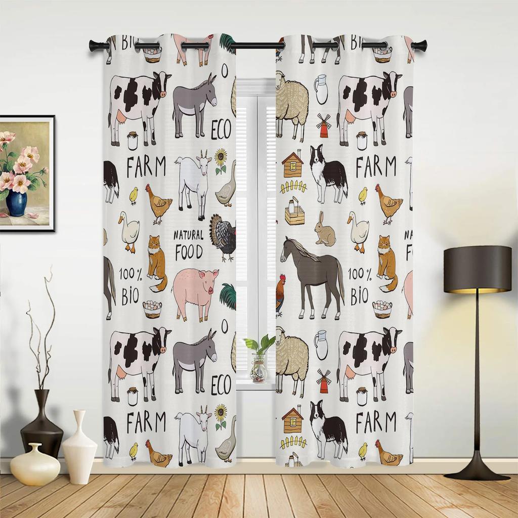 Farm Rooster Chicken Retro Illustration Window Curtains Home Decor Living Room Curtains Kid's Room Cortinas For Kitchen Bedroom