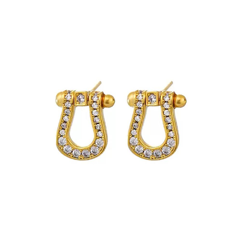Geometric Micro-inlaid Horseshoe Buckle Earrings European and American Cold Style Exquisite Earrings Personalized Design Sense Earrings Women