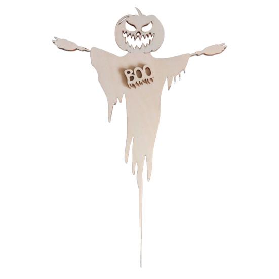 3 Pcs Halloween Cupcake Toppers Spooky Pumpkin Ghost Wooden Cupcake Pick for Halloween Theme Baby Shower Birthday Party Cake Decoration
