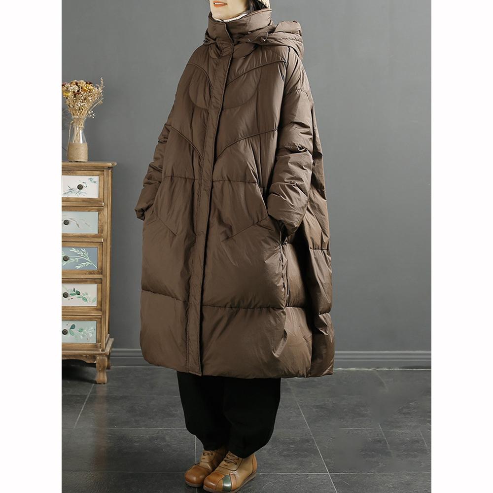 Winter Schwarzer Kapuzenparka Daunenjacke Damen Locker Übergroß Dick Warm Taschen Pufferjacke Damen Lang Oberbekleidung