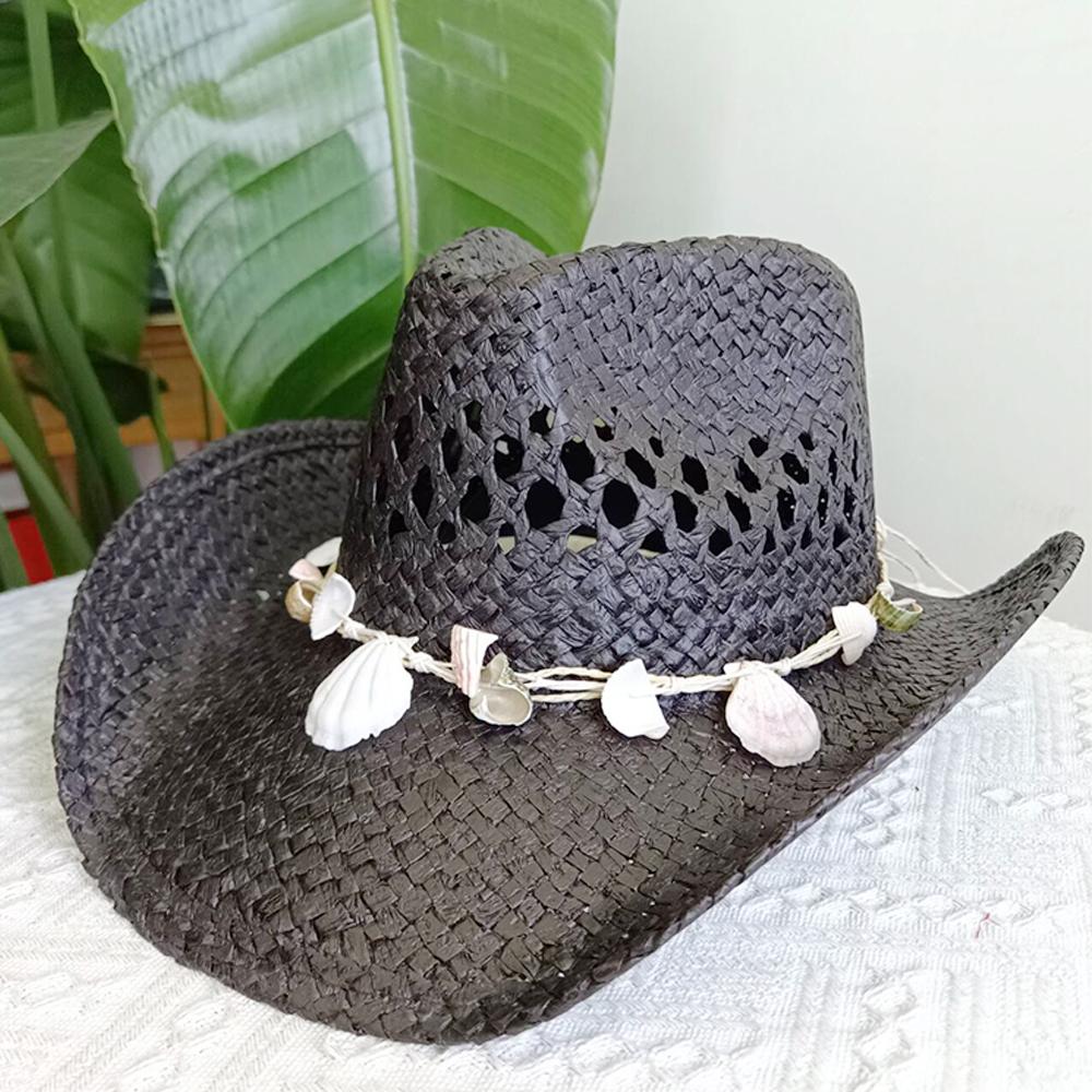 Cappello da cowboy in paglia da donna cappello da spiaggia cappello jazz con accessori da fornaio moda estate
