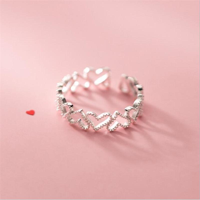 New Simple Personality Hollow Love Elegant 925 Sterling Silver Jewelry Sweet Heart-shaped Exquisite Opening Rings TYB557