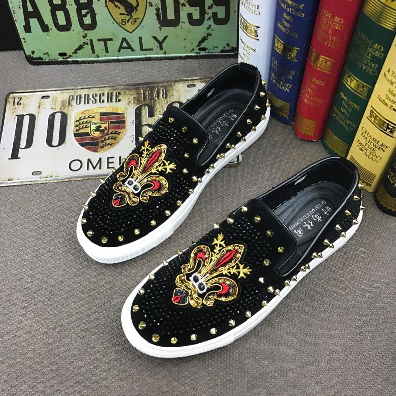 Fashion Luxury Designer New Men's Britain Rhinestone Rivet Embroidery Casual Flats Platform Shoes Zapatos Hombre Sport Walking Sneakers