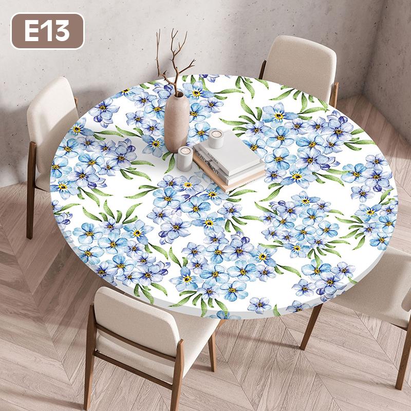 Floral Printed Tablecloth Round Elastic Fitted Edged Dining Table Cloth Waterproof Outdoor Picnic Coffee Tea Table Cover