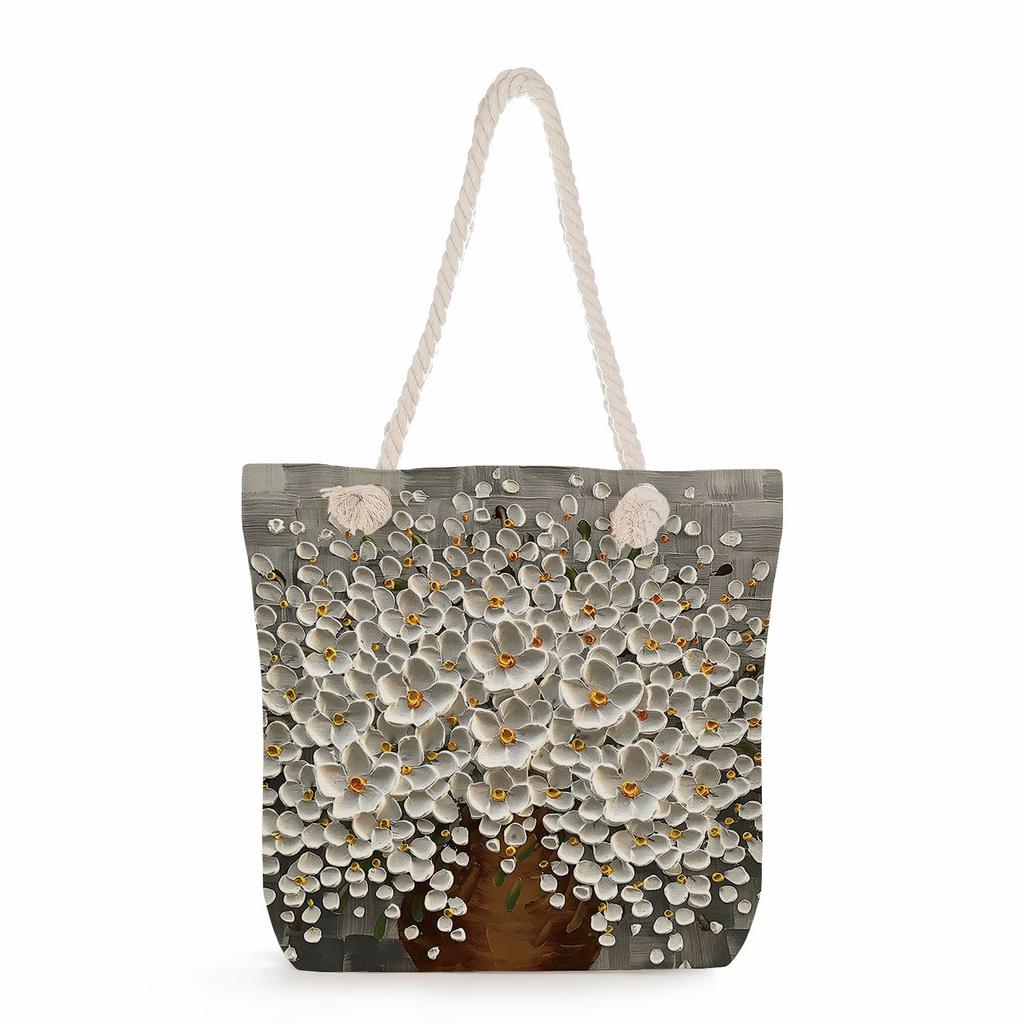 Oil Painting of a Tree Print Thick Rope Single-shoulder Beach Bag 7239