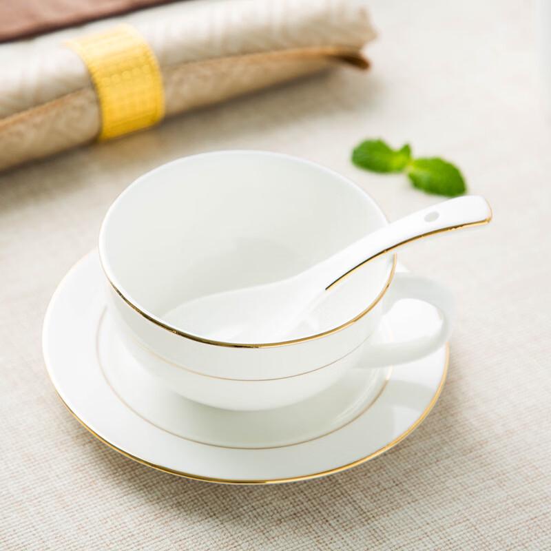 Gold Rim Ceramic Soup Spoons (10-Pack)