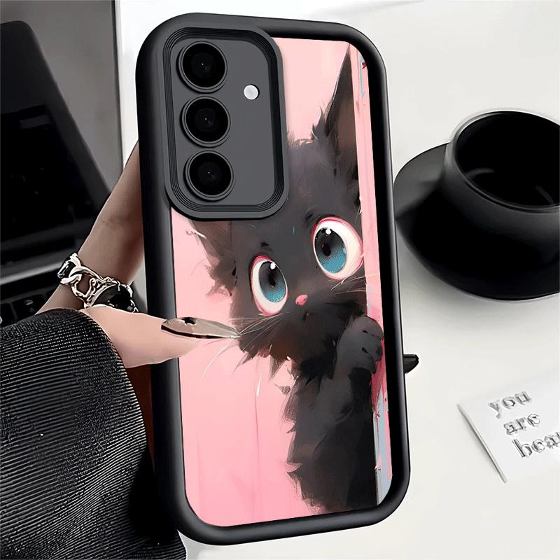 Phone Case for Samsung Galaxy A17 A16 A15 A14 A13 Black Cat Cartoon Cute A56 A36 A26 A55 A35 A25 A54 A34 A24 A53 A33 A23 A07 A06