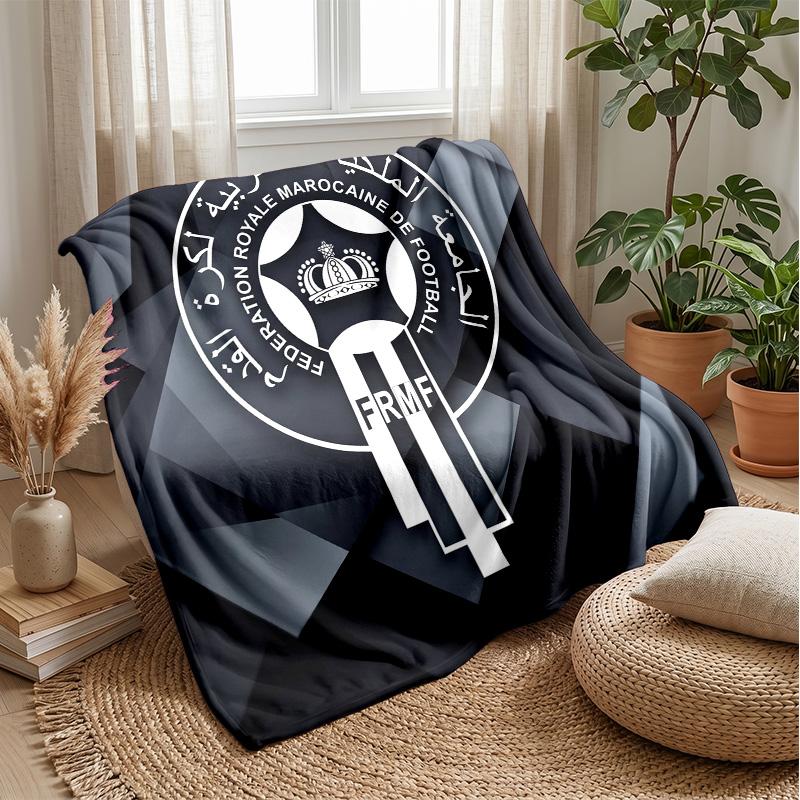 Morocco Football Printed Flannel Blanket Skin Friendly Warm Decorative Throw for Indoor Couch Bed Daily Use