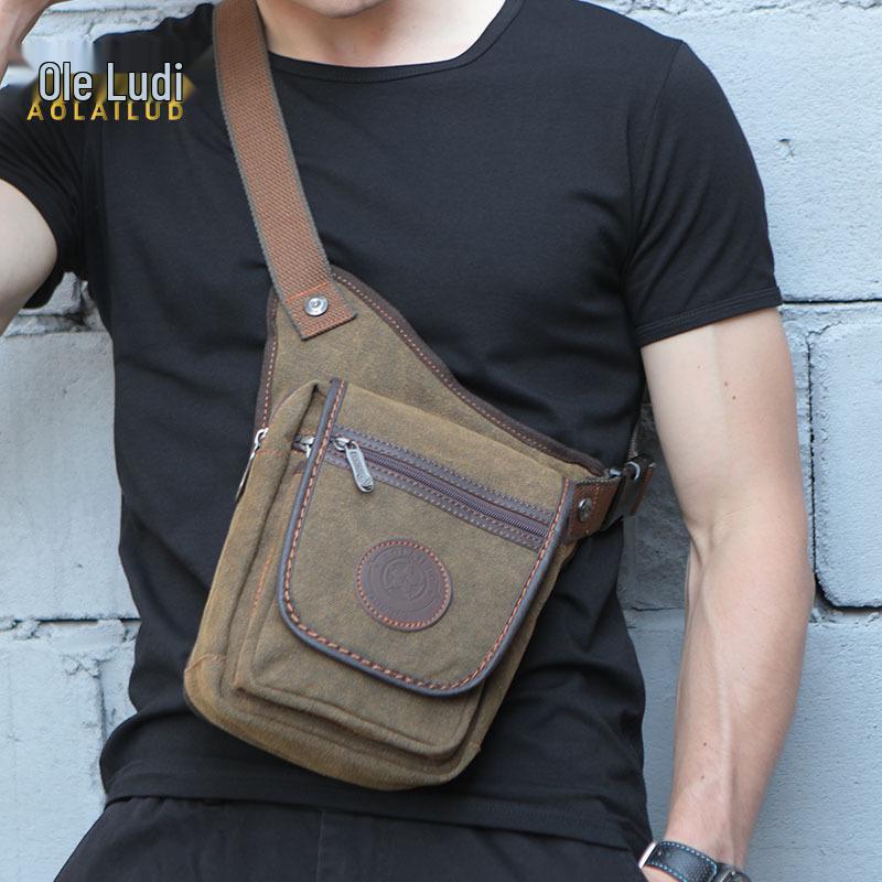 Męska Retro Płócienna Torba na Nogę - Pionowy Kwadratowy Zamek Błyskawiczny, Odporna na Zużycie, Styl Europejski i Amerykański