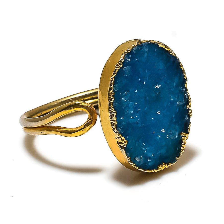 Salt Druzy Gemstone 925 Sterling Silver Jewelry Ring Size Adjustable GK-2364