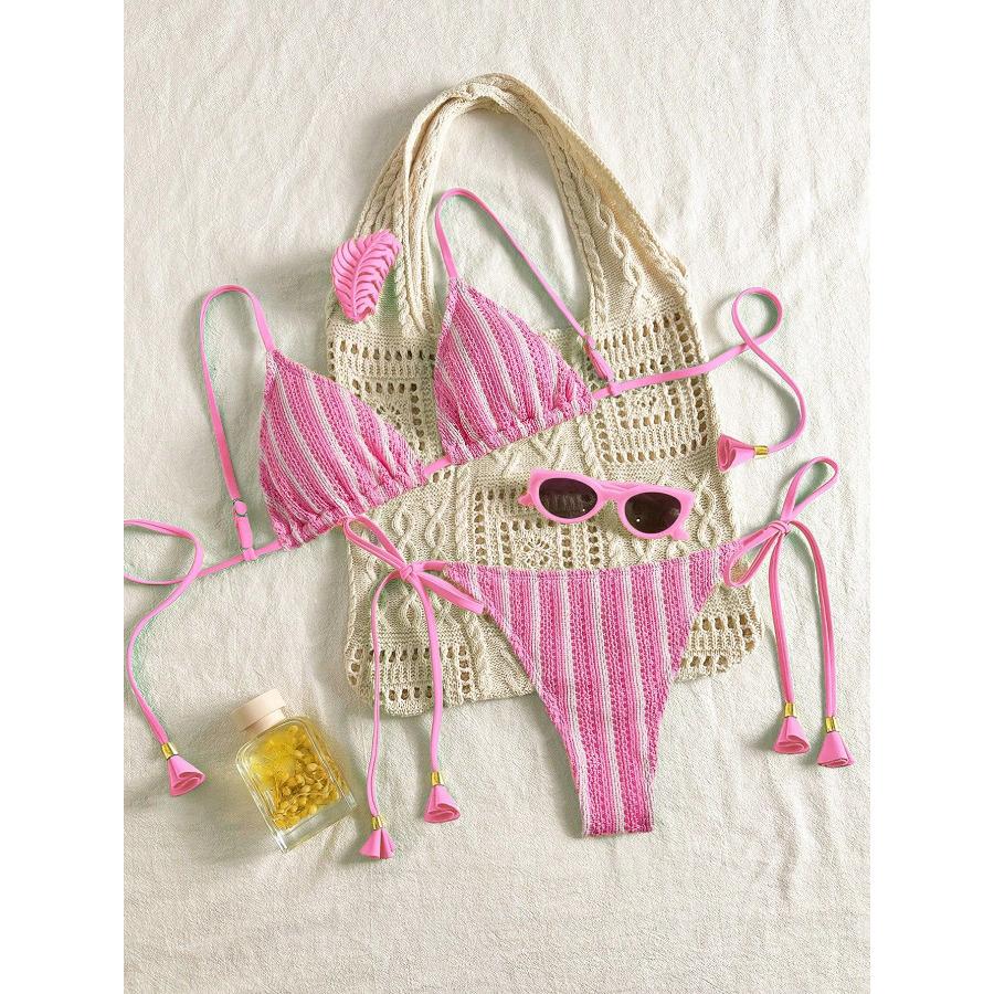Set Bikini Costume da Bagno da Donna Multicolore Tessuto Reversibile Laccetti Laterali Costume da Bagno 0881