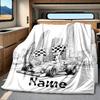 Cityscape Racing Scene With Flags And Formula Car Blanketcustomize Your Name Lightweight Comfortable And Stylish Blanket For Travel Bed Home Chair