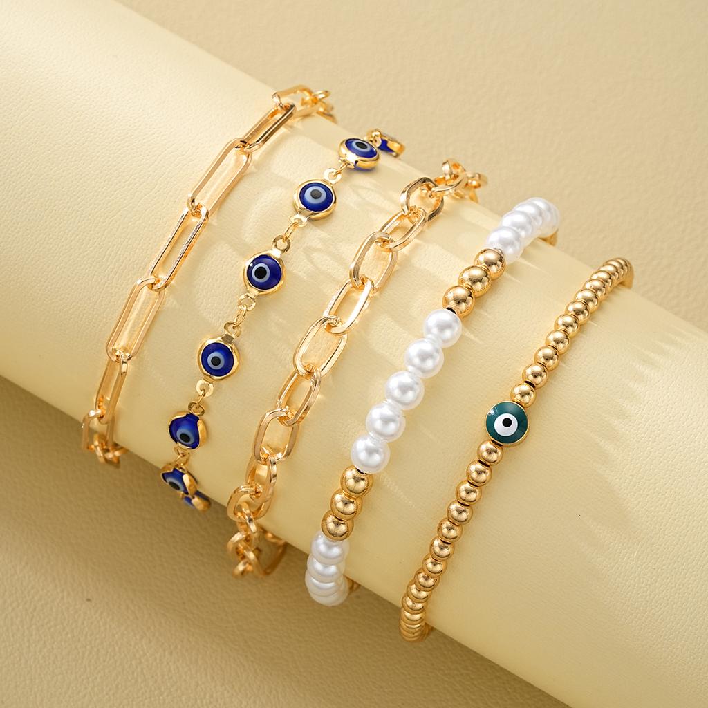 5PCS Turkish Evil Eye Beaded Bracelets For Women Fashion Blue Green Eye Gold Color Bracelets Set New Good Luck Jewelry Gift 2026