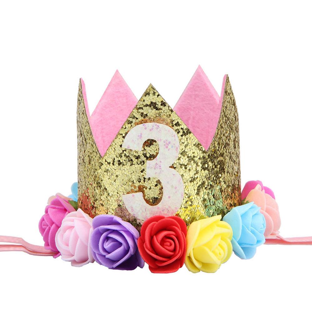 Cross-Border 1st Birthday Crown Headband: Princess Gold & Pink Party Accessory for Girls