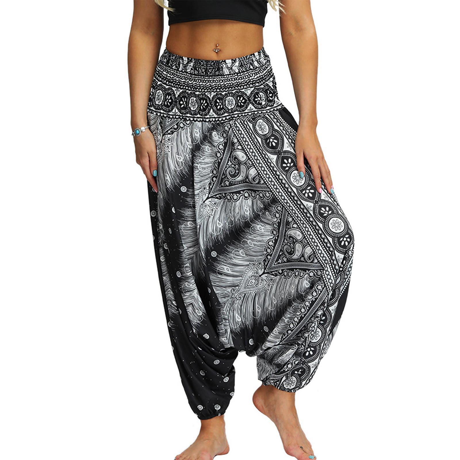 Women Striped High Waist  Pants Women Bandage Elastic Waist Casual Pants one size