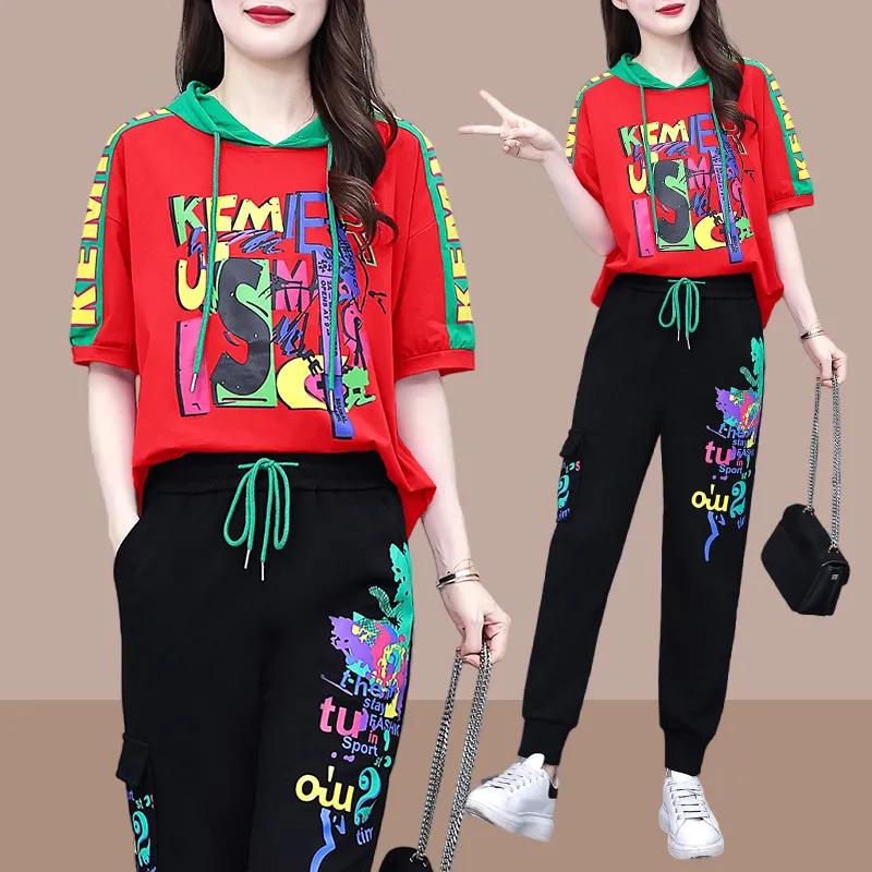 Sportswear Suit Ladies Loose Large Size Fashionable Western Style Casual Fat Sister Two-piece Suit