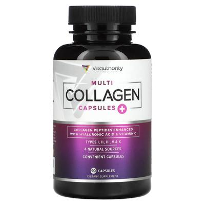 Multi Collagen Capsule Plus, Vitamin C, Hyaluronic Acid, Tasteless, 90 Capsules