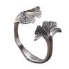 Adjustable Open Ring In Antique Finish With Leaf Motif Unisex Vintage Geometric Jewelry Daily Wear
