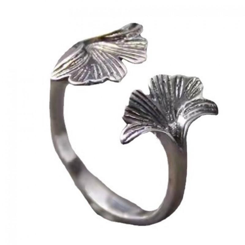 Adjustable Open Ring In Antique Finish With Leaf Motif Unisex Vintage Geometric Jewelry Daily Wear