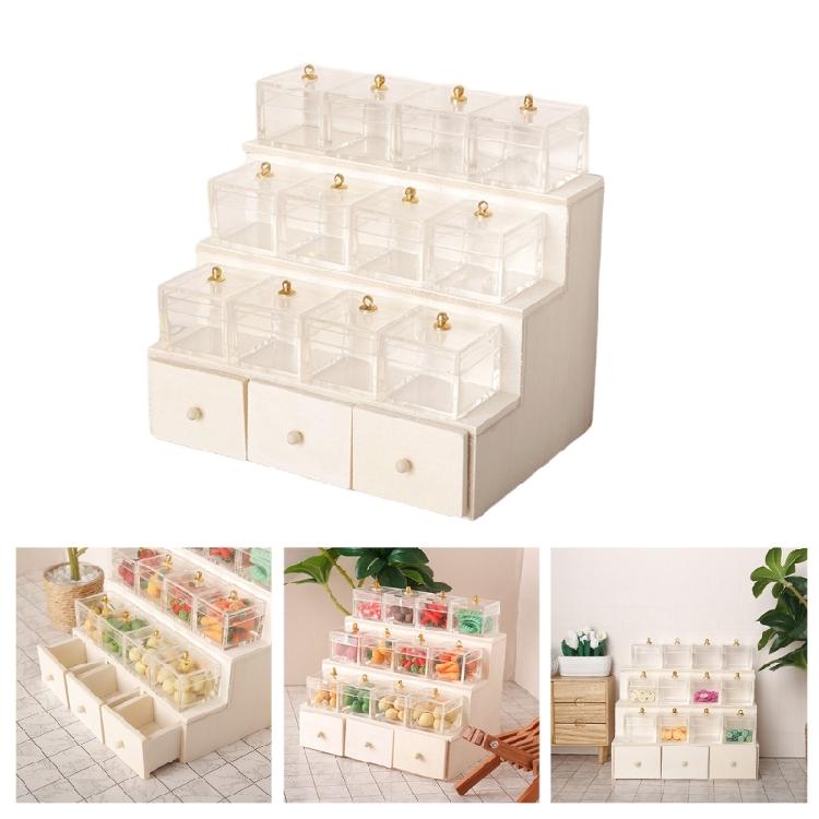 1:12 Scale Wood Tiered Display Rack Cabinet for Miniature Market and Exhibition Use Doll House Decoration Furniture