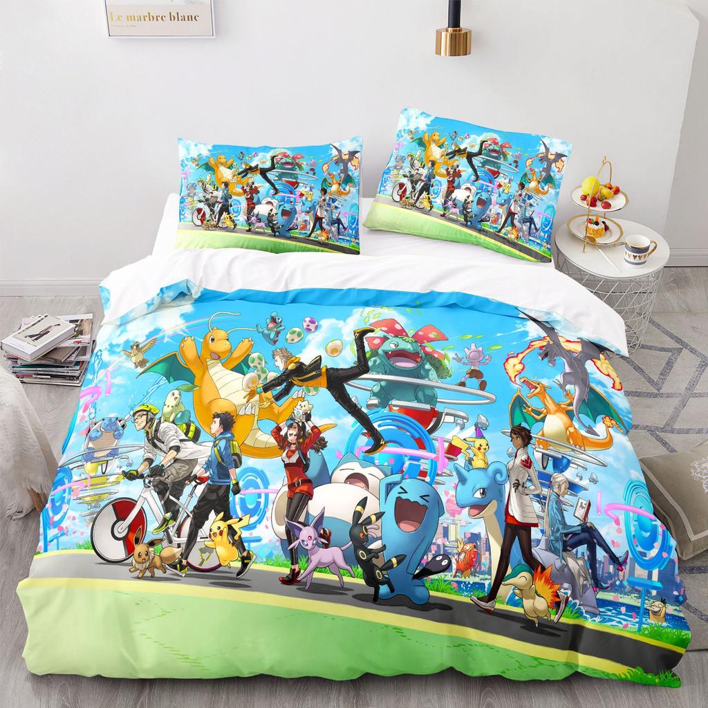 Pokemon Pikachu Ložní souprava 3D Domácí povlak na přikrývku Dekorace do ložnice Pro děti Chlapec Dívka Povlak na přikrývku Queen King Size