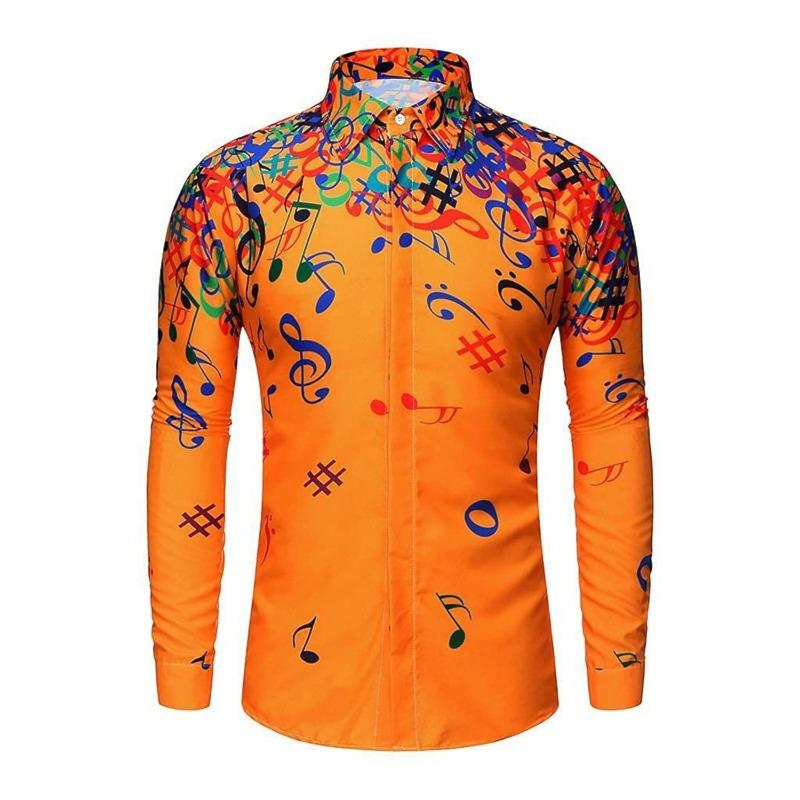 Men's Button Up Shirt Music Notes Collar 3D Print Daily Vacation Long Sleeve Print Clothing Apparel Hawaiian Casual Beach