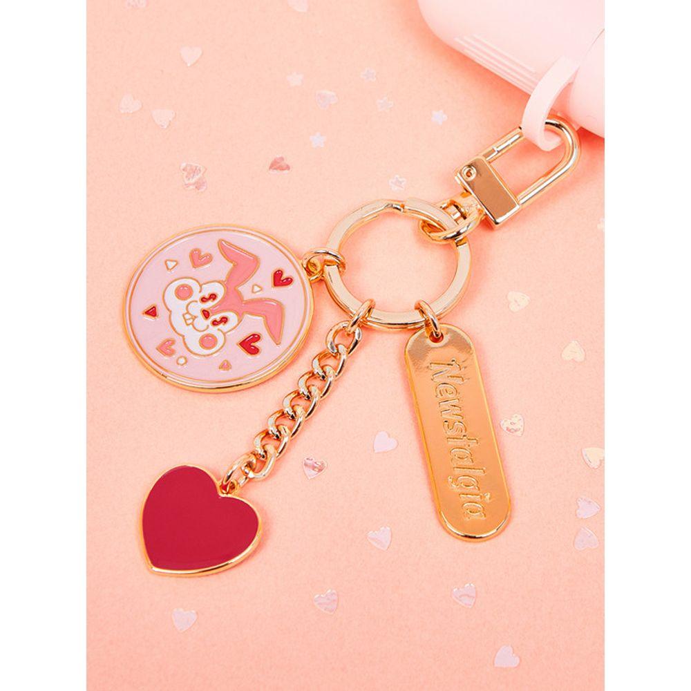 Newstalgia Metal Keychain - Heart Rabbit pink