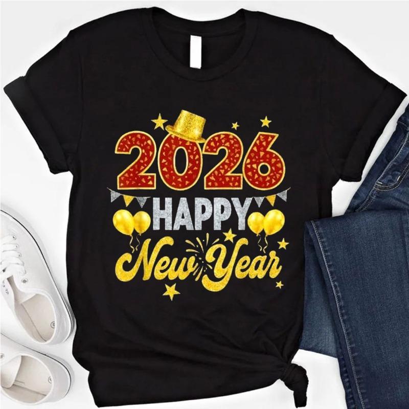 Happy New Year 2026  Party Design Best TShirt Crew Neck Short Sleeve Cotton Top All Seasons Casual Fashion Soft Comfortable Tee