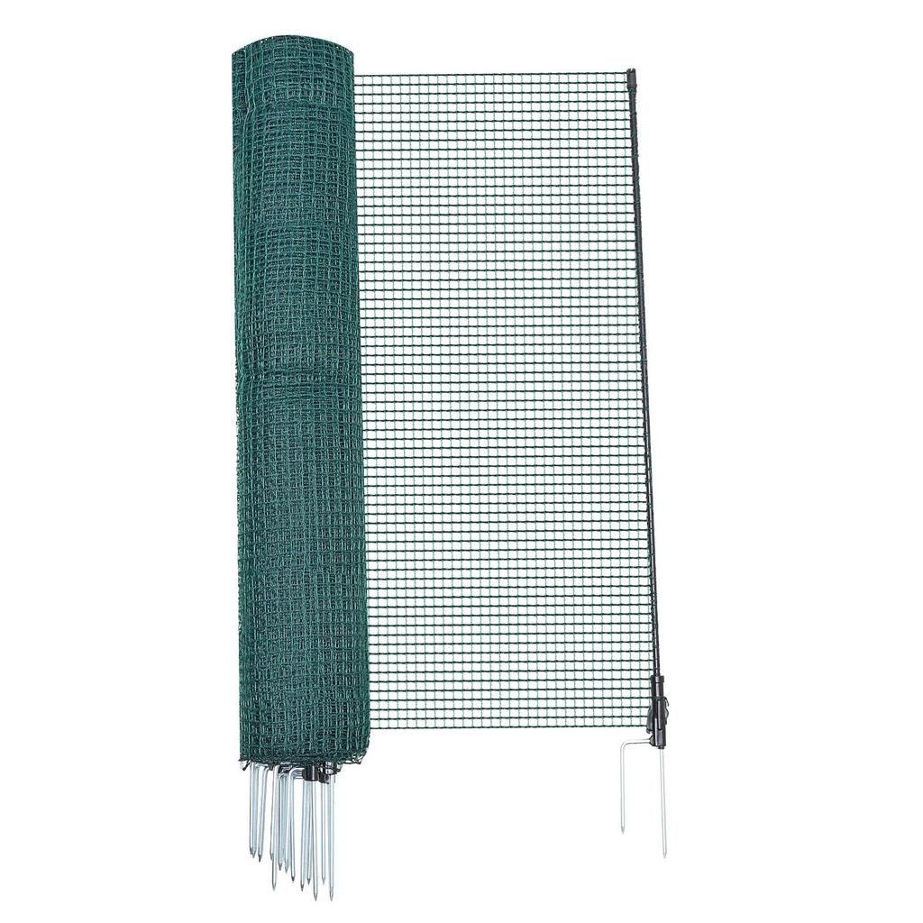 Temporary Fence with Posts, 1.2 X 15m Plastic Mesh Fencing, Garden Safety Fences Netting with Double-Spike Stakes & Guy Ropes, Temporary Fence for