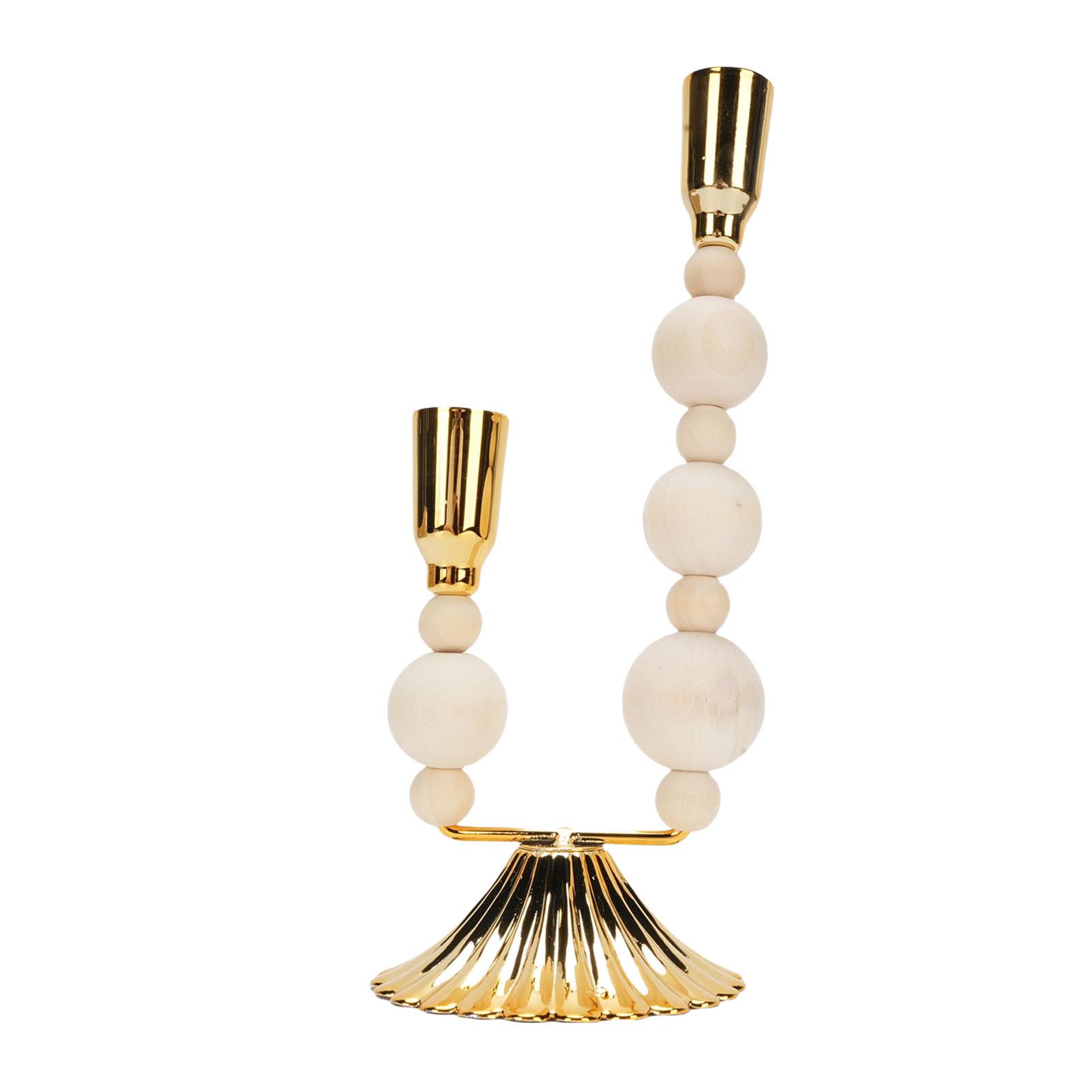 

Tall Candle Holder Iron Wooden Bead French Rustic Farmhouse Style Double Head Decorative Candlestick Holder for Home