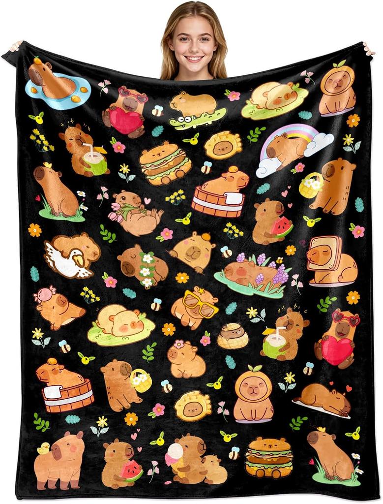 Capybara Blanket Gifts Warm Flannel Capybaras Throw Blanket Bedding Decor for Capybara Lovers Kids Girls Women Adults 50"x40"
