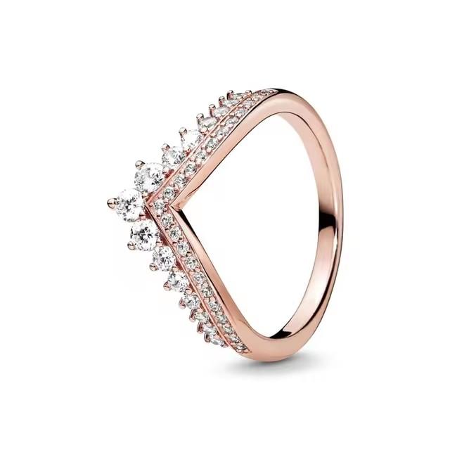 New copper Light Gold Plated Crown Love Bow Colored Diamond Ring Charm Compatible With for Party Daily Leisure Wear Do It Yourself Womens Boutique Je
