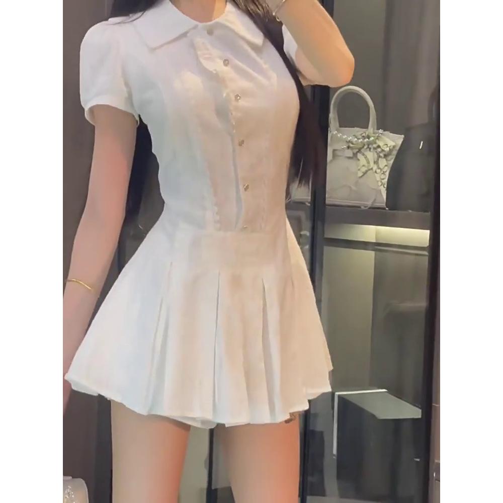 Huge good-looking college-style lapel black dress, women's elegant new models, especially beautiful waist skirt, early summer wear