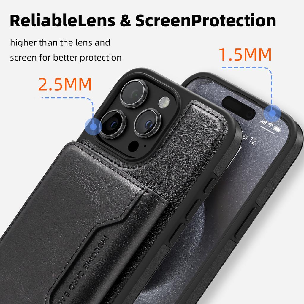 For iPhone 15 Pro Magnetic Case Leather Back Phone Cover with Detachable Card Bag