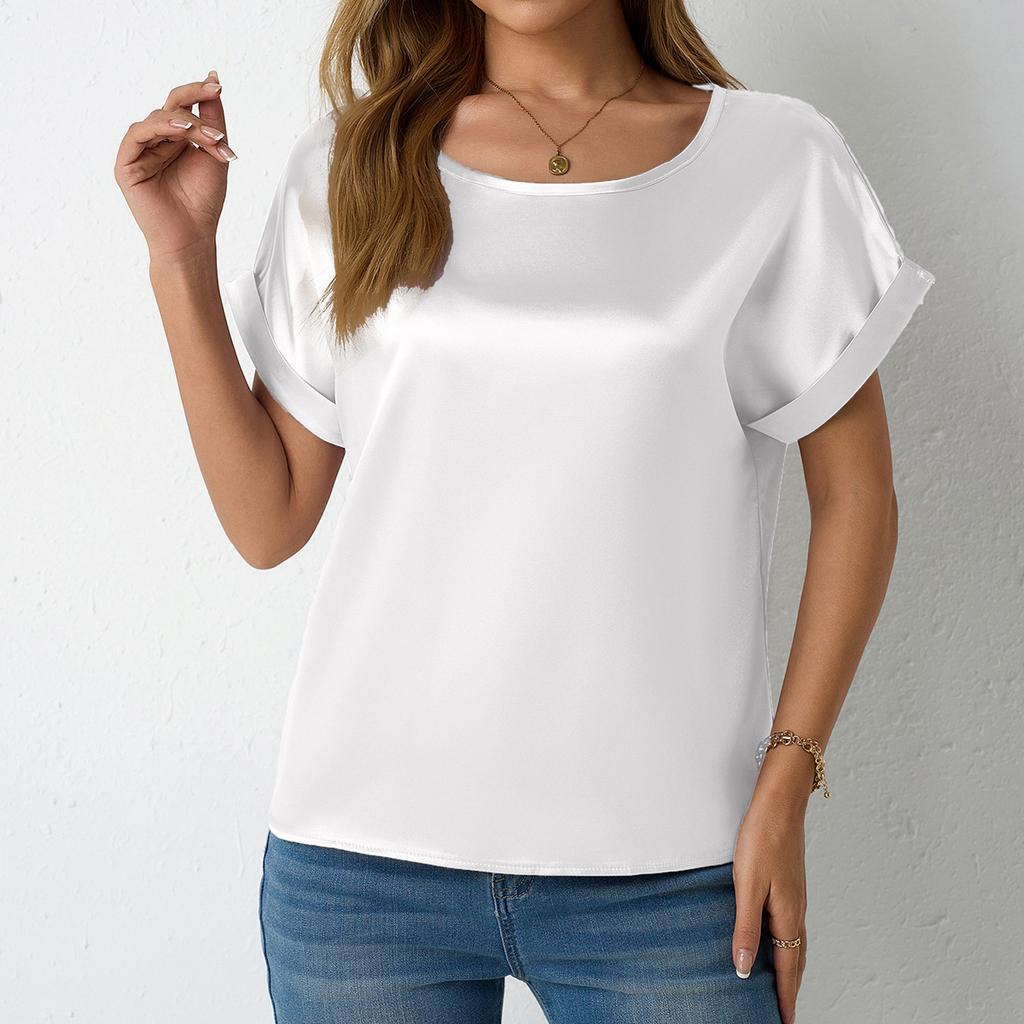 Frühling und Sommer Damen Kurzarm Satin Shirt Lose Casual Shirts