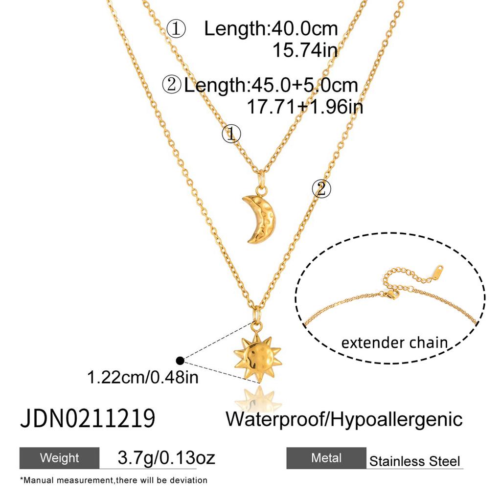 Youthway Minimalist Moon Sun Pendant Necklace For Women Multilayer 18K Gold PVD Plated Stainless Steel Necklace Fashion Jewelry